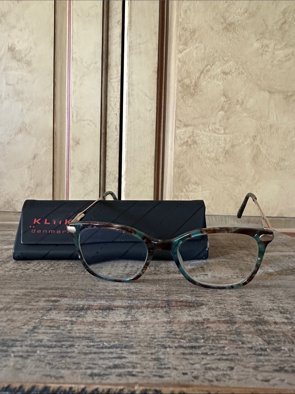 Kliik Denmark Tortoiseshell Eyeglass Frames with Green Accents